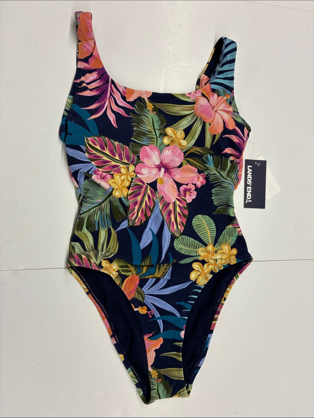 NEW Lands' End Women’s Navy Tropical Floral One-Piece Swimsuit Size Small